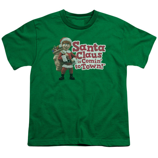 Santa Claus is Comin to Town Santa Logo Kids Youth T Shirt Kelly Green Officially Licensed