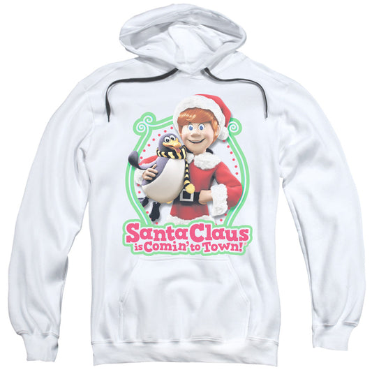 Santa Claus Is Comin To Town Penguin Mens Hoodie White Officially Licensed