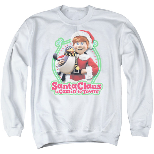 Santa Claus is Comin to Town Penguin Mens Crewneck Sweatshirt White Officially Licensed