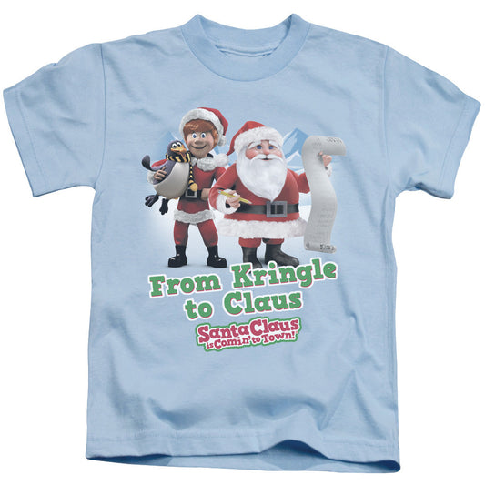 Santa Claus is Comin to Town Kringle to Claus Juvenile Kids Youth T Shirt Light Blue Officially Licensed