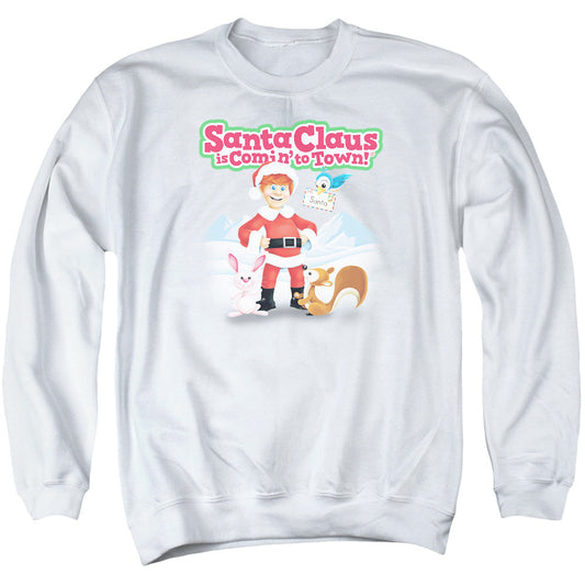 Santa Claus is Comin to Town Animal Friends Mens Crewneck Sweatshirt White Officially Licensed