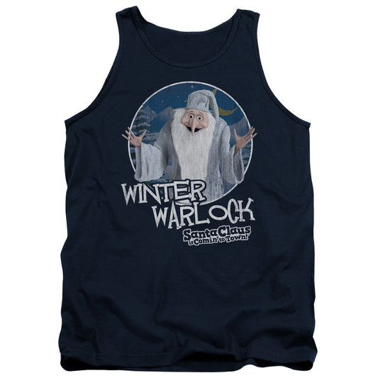 Santa Claus is Comin to Town Winter Warlock Mens Tank Top Shirt Navy Blue Officially Licensed