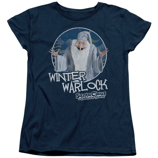 Santa Claus is Comin to Town Winter Warlock Womens T Shirt Navy Blue Officially Licensed