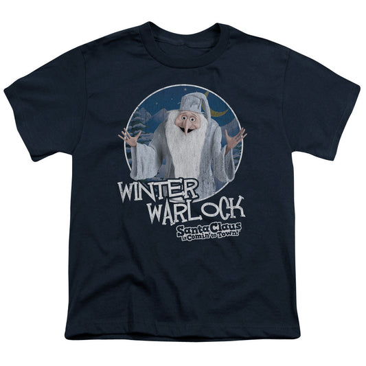 Santa Claus is Comin to Town Winter Warlock Kids Youth T Shirt Navy Blue Officially Licensed