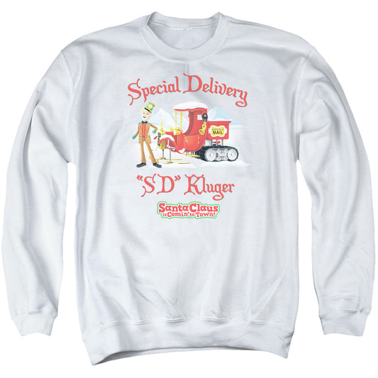 Santa Claus is Comin to Town Kluger Mens Crewneck Sweatshirt White Officially Licensed
