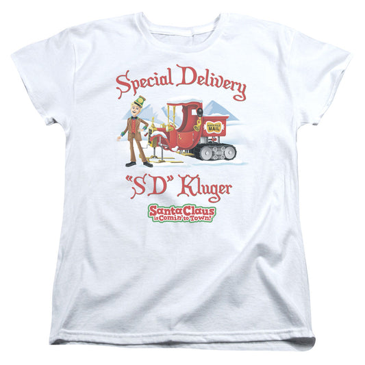 Santa Claus is Comin to Town Kluger Womens T Shirt White Officially Licensed