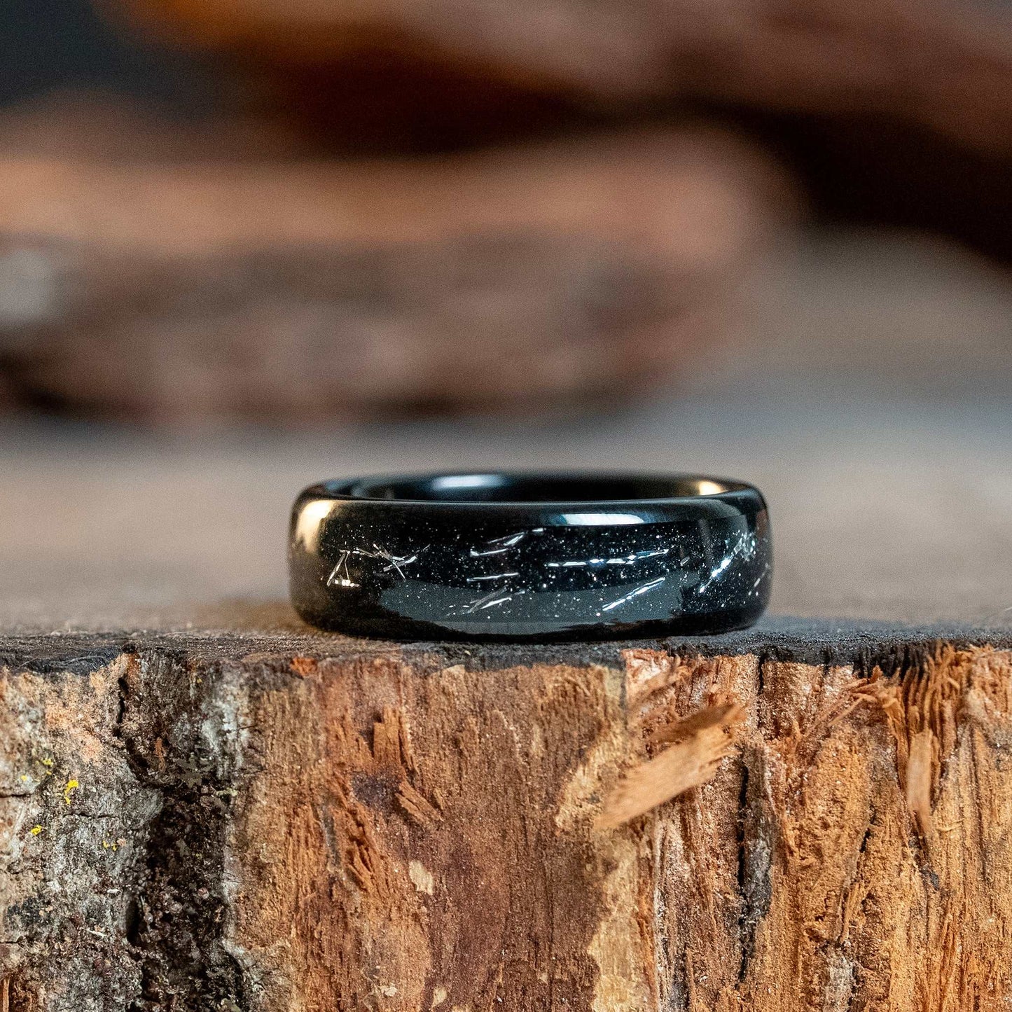 Black Galactic Meteorite Tungsten Carbide Ring - 6mm