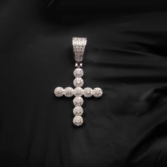 Moissanite Round Shaped Tennis Cross Pendant 925 Sterling Silver