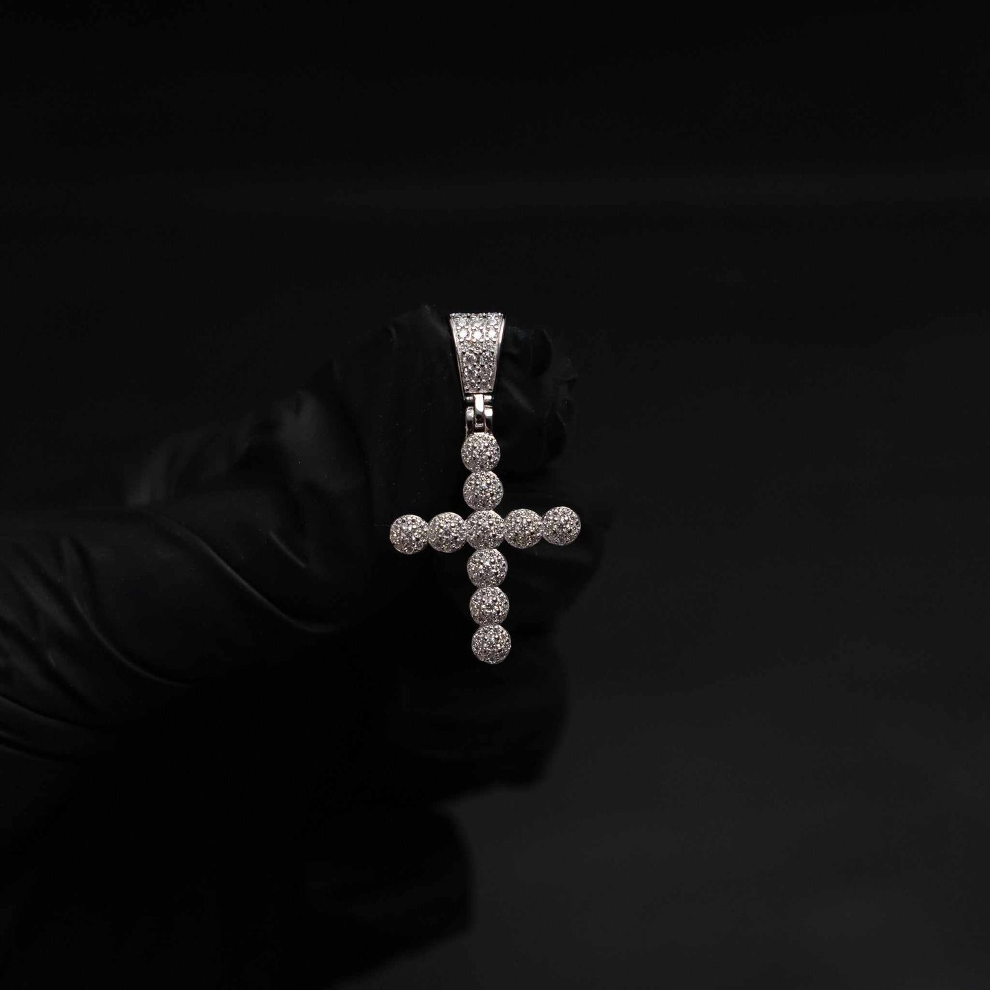 Moissanite Round Shaped Tennis Cross Pendant 925 Sterling Silver