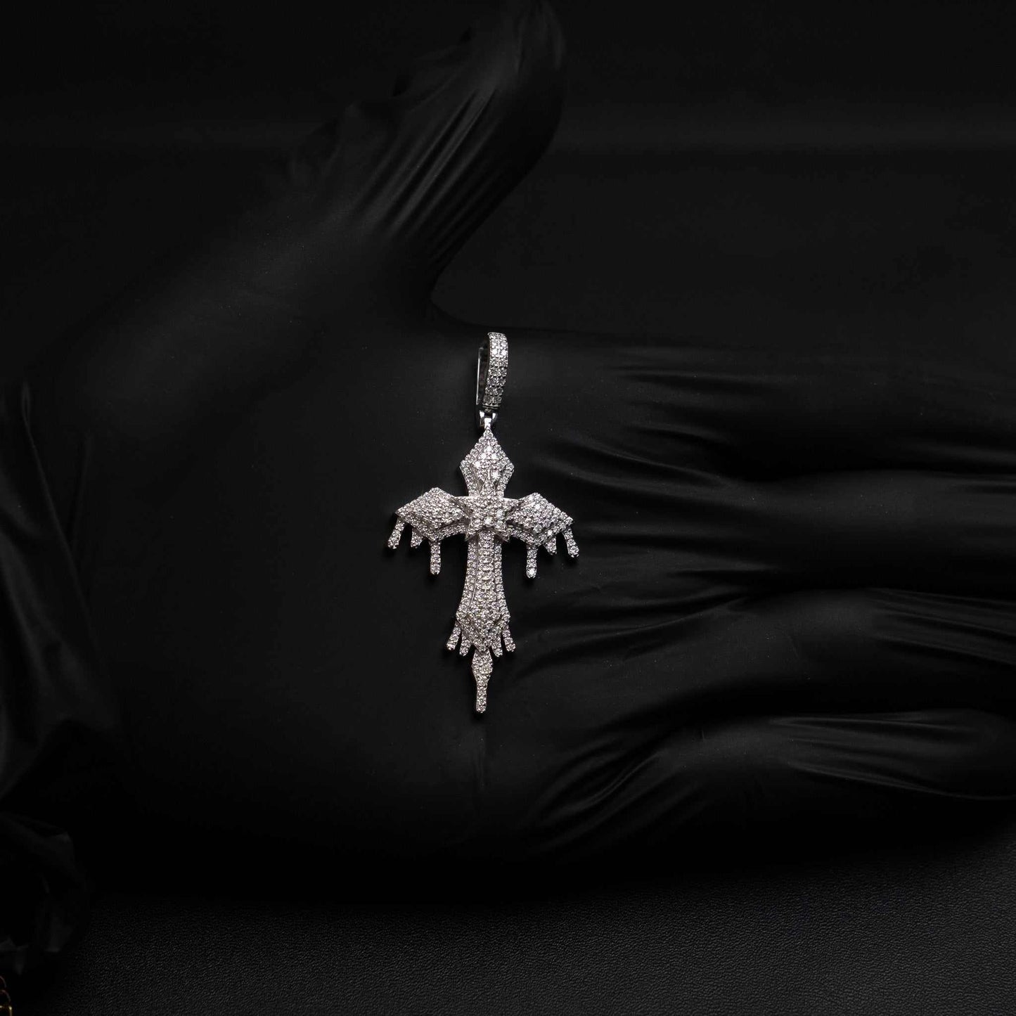 Moissanite Drip Cross 925 Sterling Silver Pendant