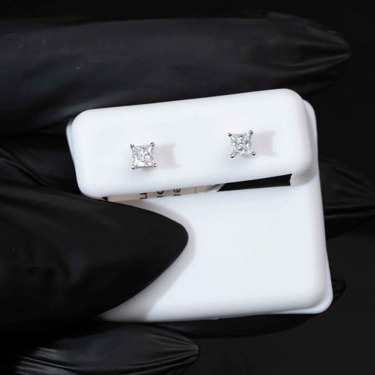 Moissanite 0.35 TCW Princess Cut Square Stud Earrings 925 Sterling Silver Screw Back