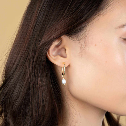 Pearl Hoops Dangle Earrings in 925 Sterling Silver - Triathlete Store