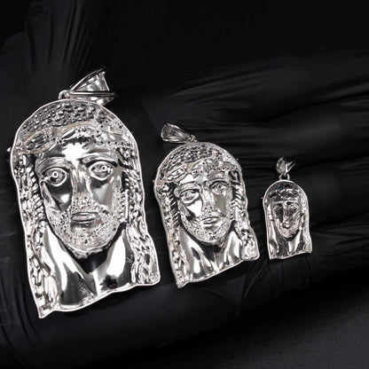 Real 925 Sterling Silver Jesus Head Piece Pendant - 3 sizes
