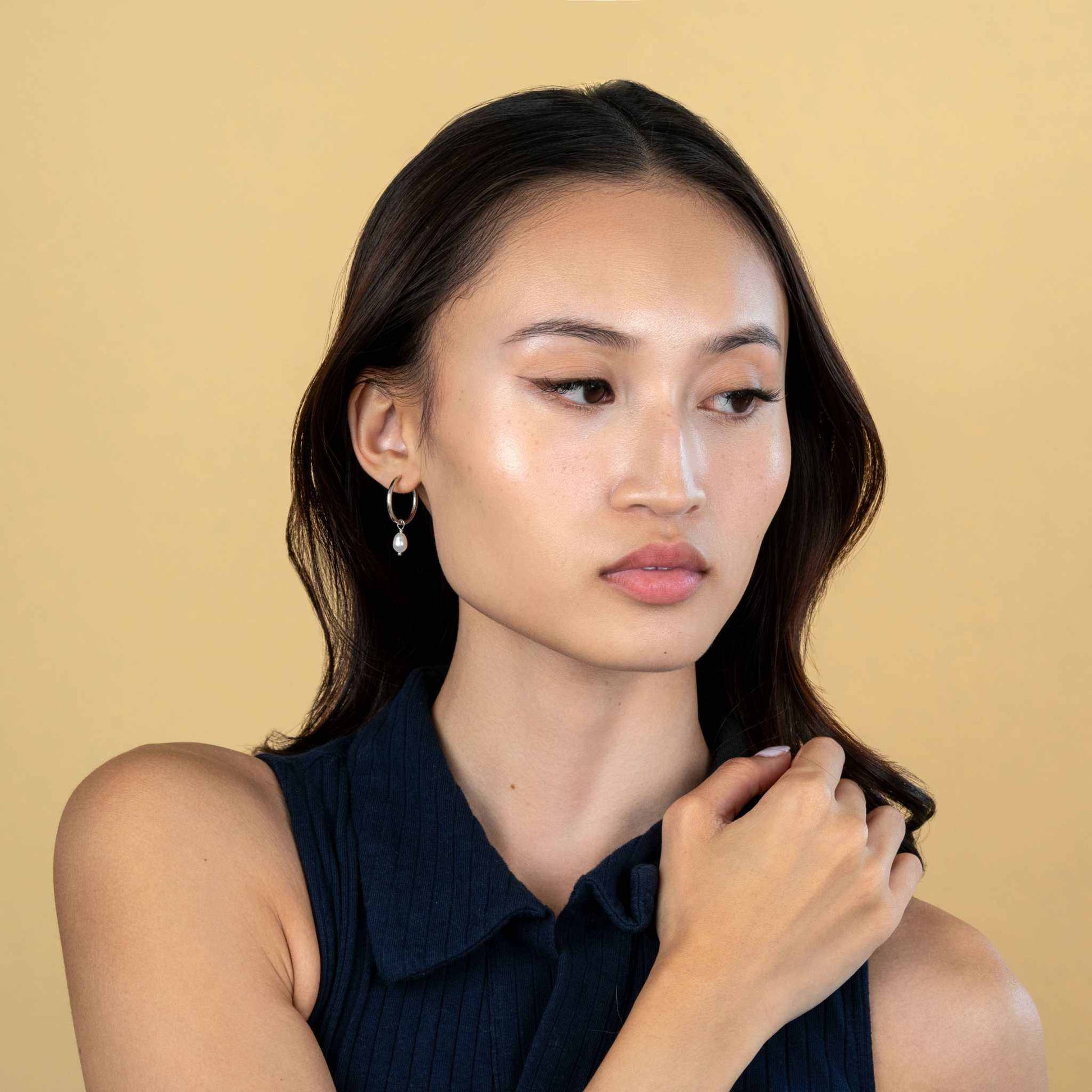 Pearl Hoops Dangle Earrings in 925 Sterling Silver - Triathlete Store