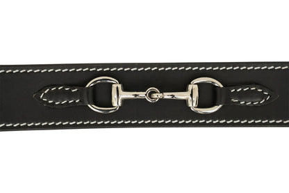Huntley Equestrian Ladies Stirrup Buckle, Snaffle Bit, 1.5" Inch Width Leather Belt, Black