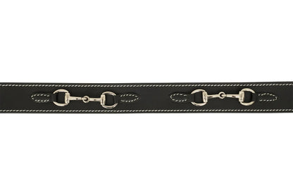 Huntley Equestrian Ladies Stirrup Buckle, Snaffle Bit, 1.5" Inch Width Leather Belt, Black