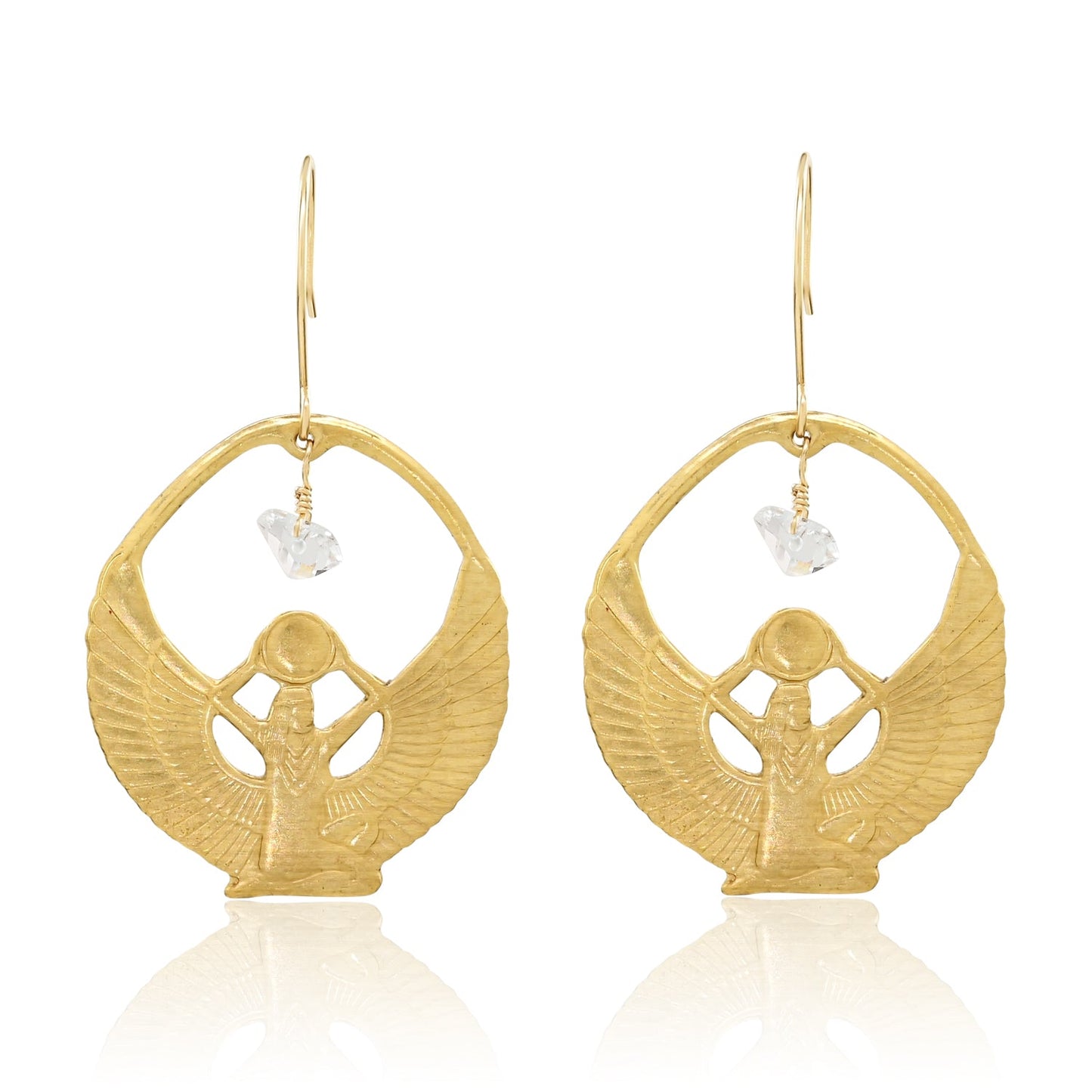 Brass Isis and Herkimer Earrings