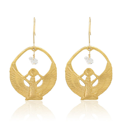Brass Isis and Herkimer Earrings