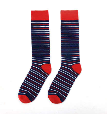 Navy, Red and White Striped Socks