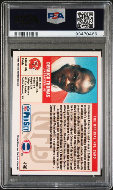 Graded 1989 Pro Set Derrick Thomas #498 Rookie RC Football Card PSA 8 NM-MT