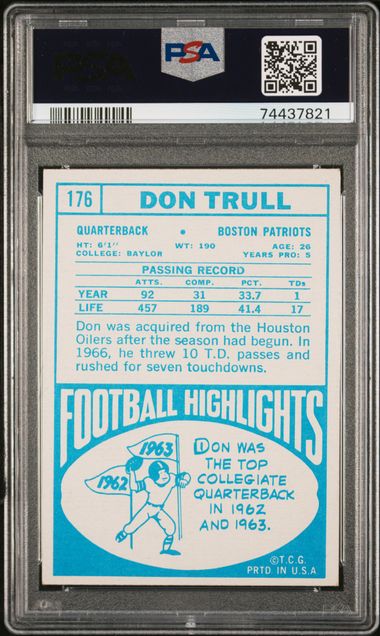Graded 1968 Topps Don Trull #176 Football Card PSA 7 Near Mint