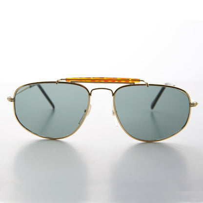 Square Aviator with Brow Bar and Glass Lens Vintage Sunglass - Dusty