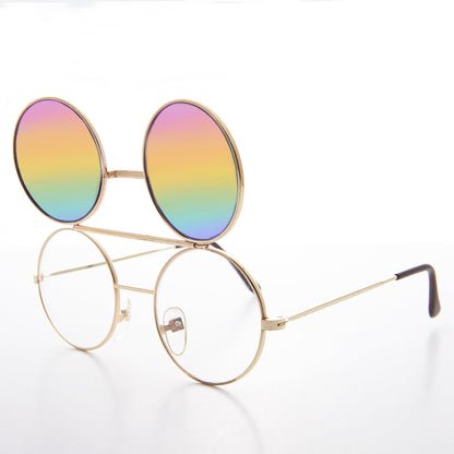 Flip Up Sunglasses with Rainbow Mirror Lens - Flippy