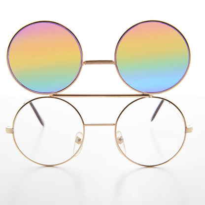 Flip Up Sunglasses with Rainbow Mirror Lens - Flippy
