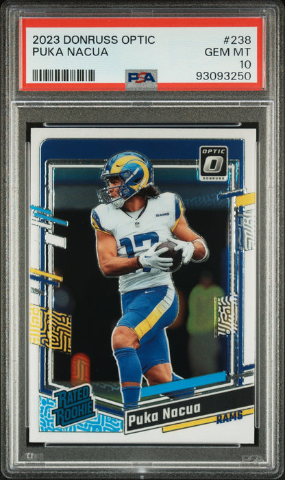 Graded 2023 Panini Donruss Optic Puka Nacua #238 Rookie RC Football Card PSA 10 Gem Mint