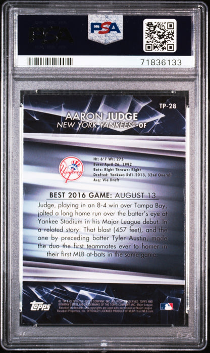 Graded 2016 Topps Bowmans Best Aaron Judge #TP28 Top Prospects Rookie RC Baseball Card PSA 10 Gem Mint