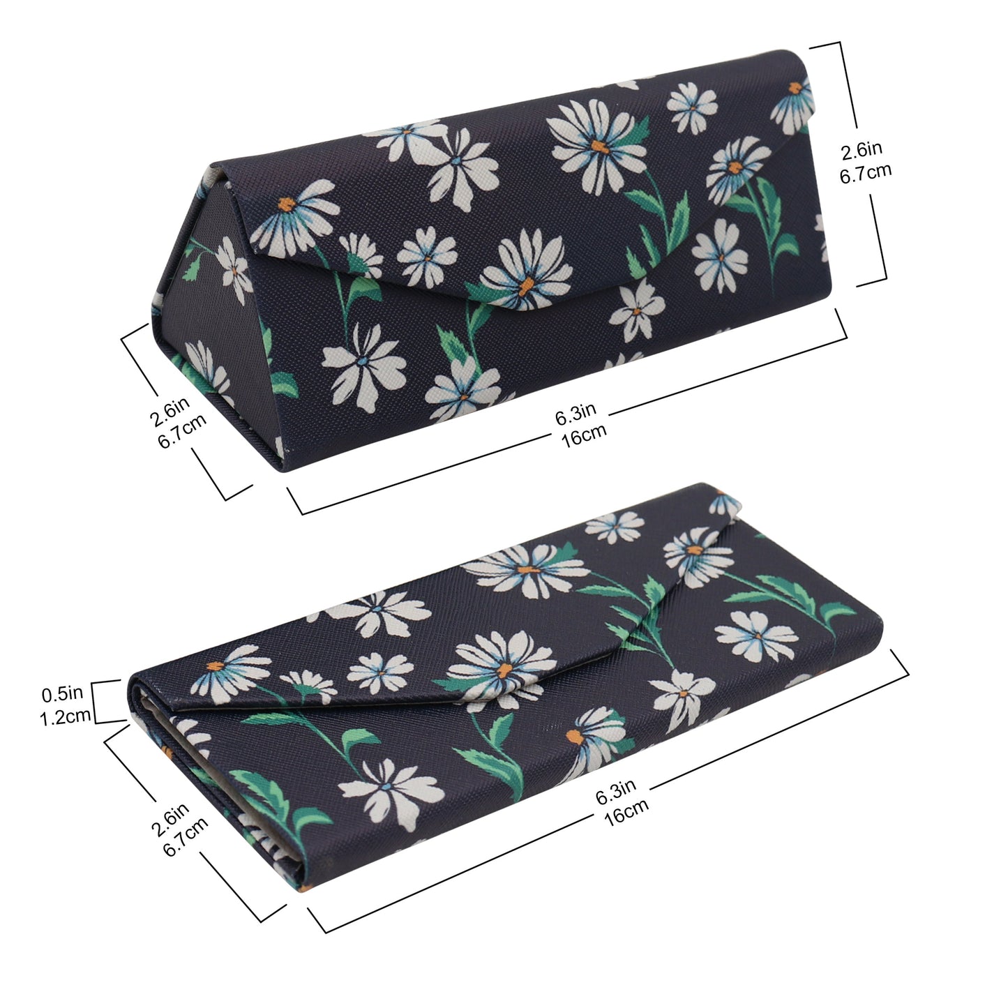 Chamomile Glasses Case - Vegan Leather Flower Eyewear Folding Hard Shell Case