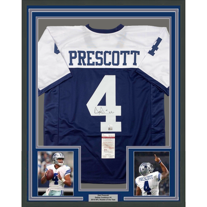 Framed Autographed/Signed Dak Prescott 35x39 Dallas Thanksgiving Day Football Jersey JSA COA