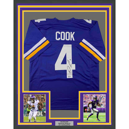 Framed Autographed/Signed Dalvin Cook #4 35x39 Minnesota Purple Football Jersey Beckett BAS COA