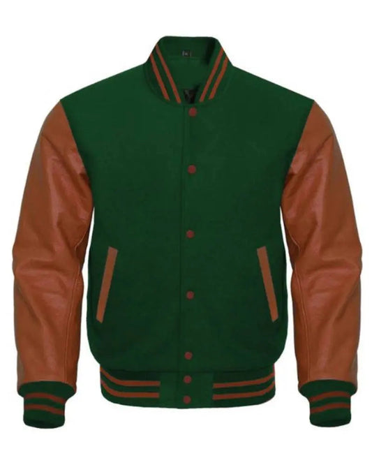 Dark Green And Brown Varsity Jacket