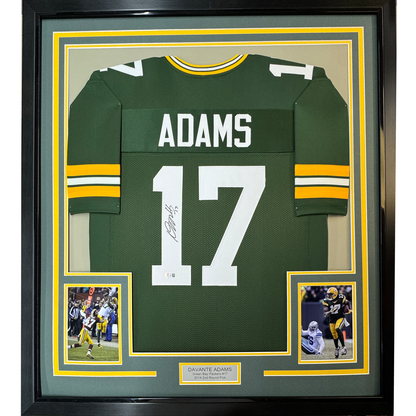 Framed Autographed/Signed Davante Adams 35x39 Green Bay Green Football Jersey JSA COA