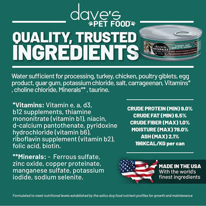 Dave's Naturally Healthy Grain Free Turkey & Giblets Dinner Wet Cat Food (5.5oz)