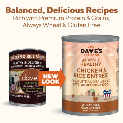 Dave’s Naturally Healthy Chicken & Rice Recipe Wet Dog Food (13.2oz)