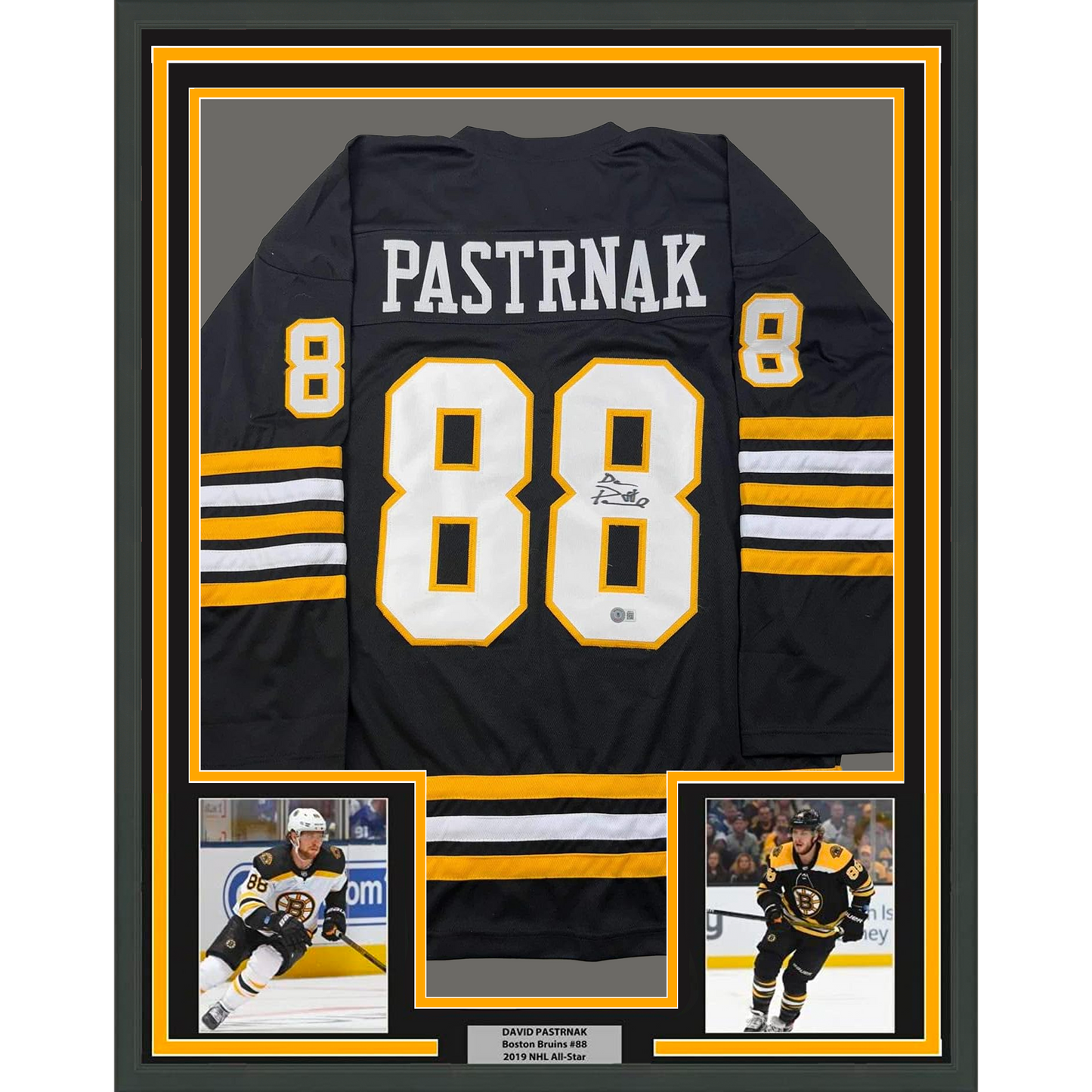 Framed Autographed/Signed David Pastrnak 35x39 Boston Black Hockey Jersey PSA/DNA COA