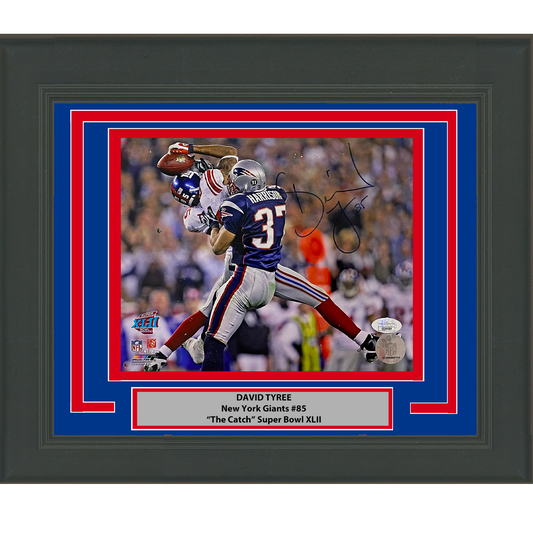 Framed Autographed/Signed David Tyree The Catch Super Bowl XLII New York Giants 8x10 Football Photo JSA COA