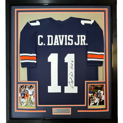 Framed Autographed/Signed Chris Davis Jr. 35x39 Auburn Blue College Football Jersey JSA COA