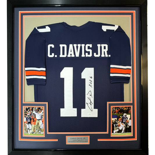 Framed Autographed/Signed Chris Davis Jr. 35x39 Auburn Blue College Football Jersey JSA COA