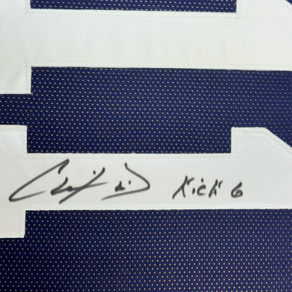 Framed Autographed/Signed Chris Davis Jr. 35x39 Auburn Blue College Football Jersey JSA COA