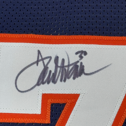 Framed Autographed/Signed Terrell Davis 35x39 Denver Blue Football Jersey Beckett BAS COA