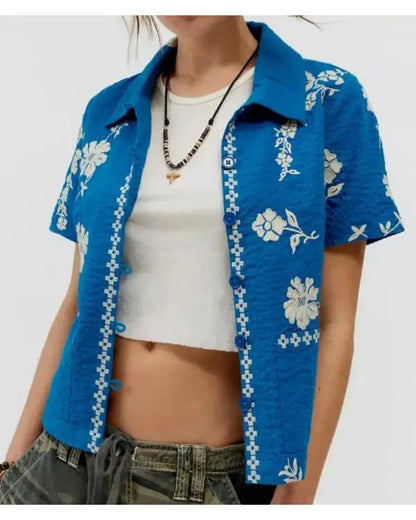 Days of our Lives Felicity Greene Blue Floral Embroidered Shirt