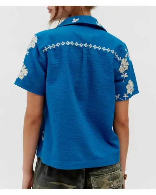 Days of our Lives Felicity Greene Blue Floral Embroidered Shirt