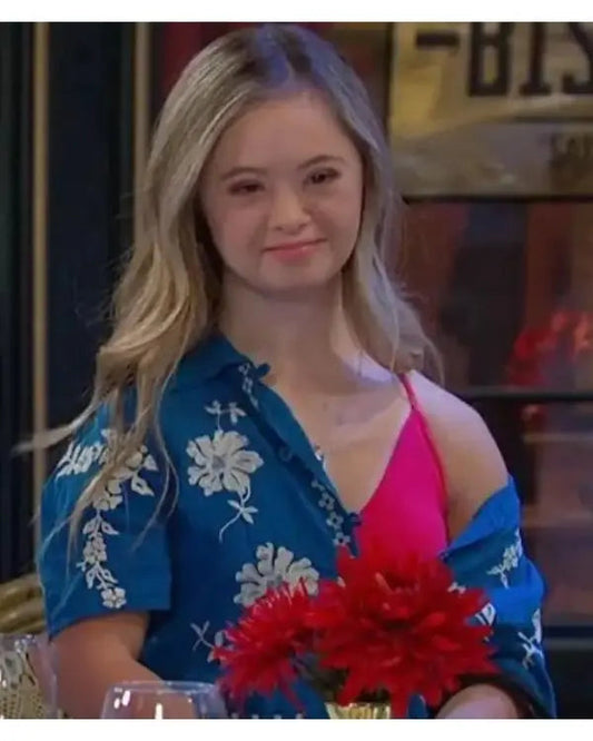 Days of our Lives Felicity Greene Blue Floral Embroidered Shirt
