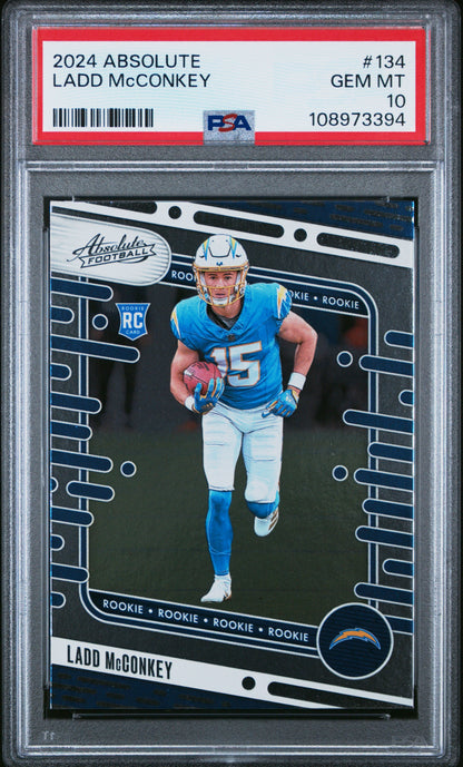 Graded 2024 Panini Absolute Ladd McConkey #134 Rookie RC Football Card PSA 10 Gem Mint
