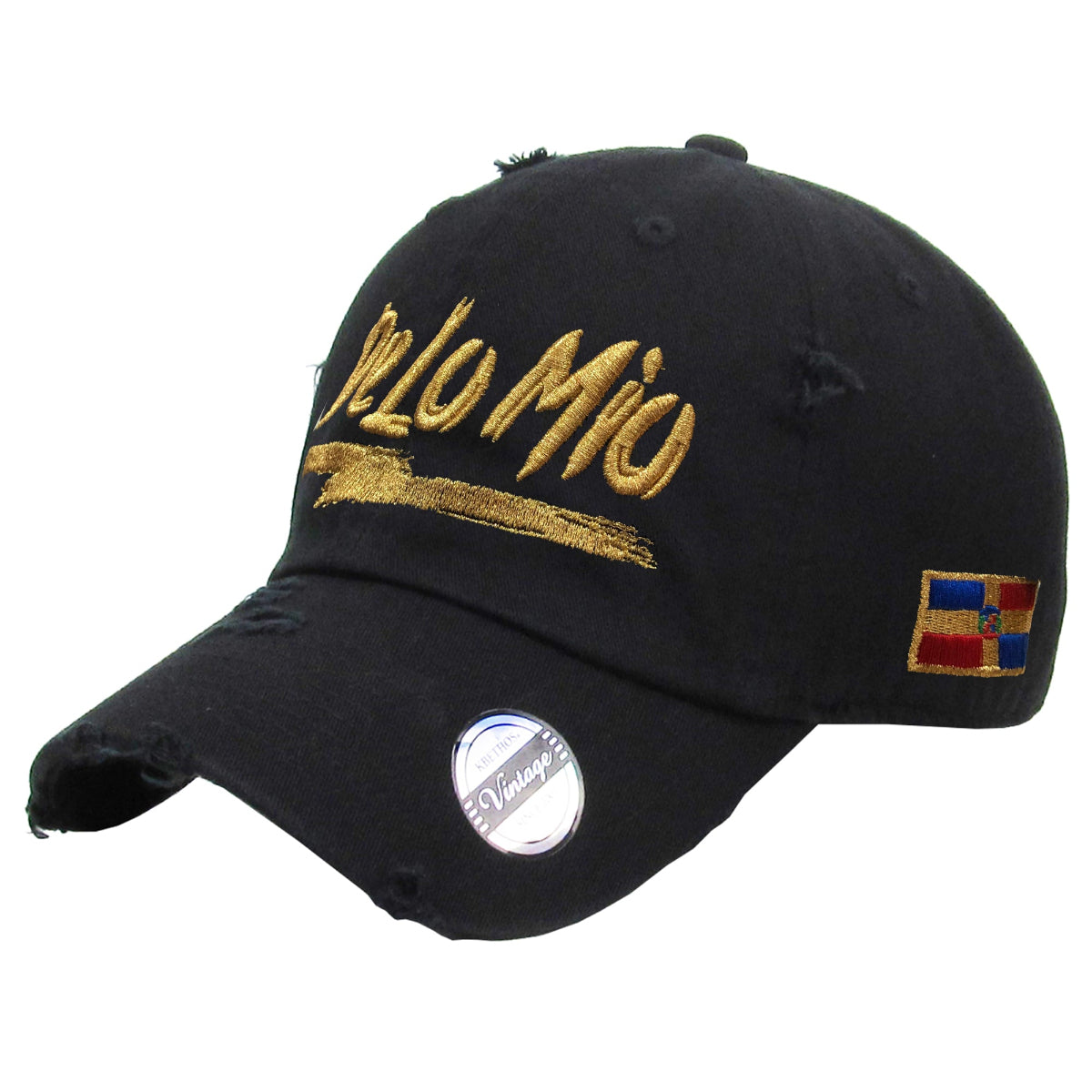 De lo mio embroidered  Logo Vintage Hats (Black / Metallic Gold)