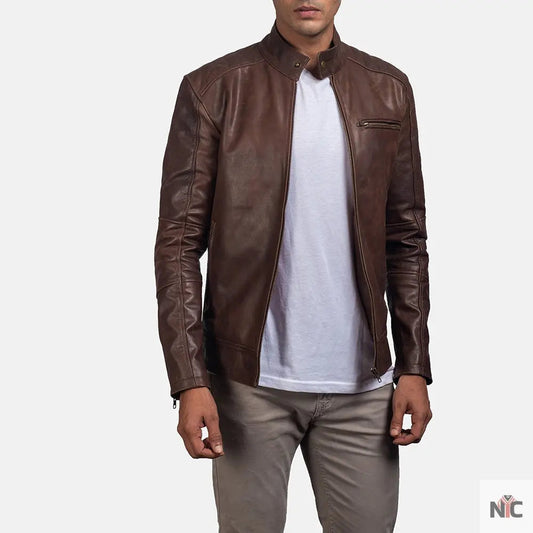 Dean Brown Leather Biker Jacket