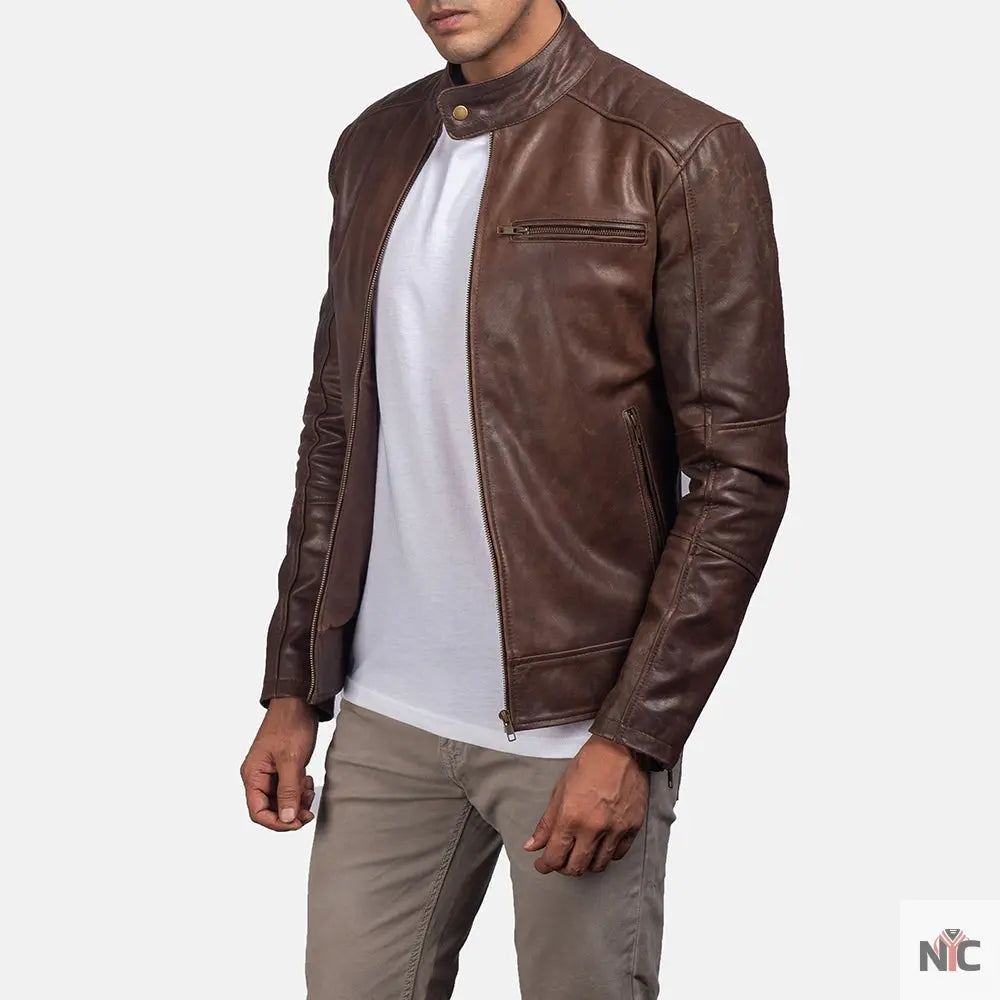 Dean Brown Leather Biker Jacket